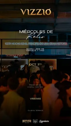 Flyer de 🤯 MIÉRCOLES DE RELIO 🤯 en Vizzio Club (Sevilla), miércoles 7 de octubre de 2026