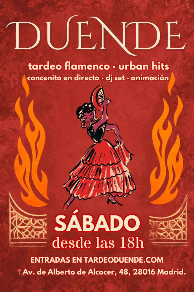 Flyer for TARDEO CON FLAMENQUITO + URBAN HITS at Duende (Madrid), Saturday 31 October 2026