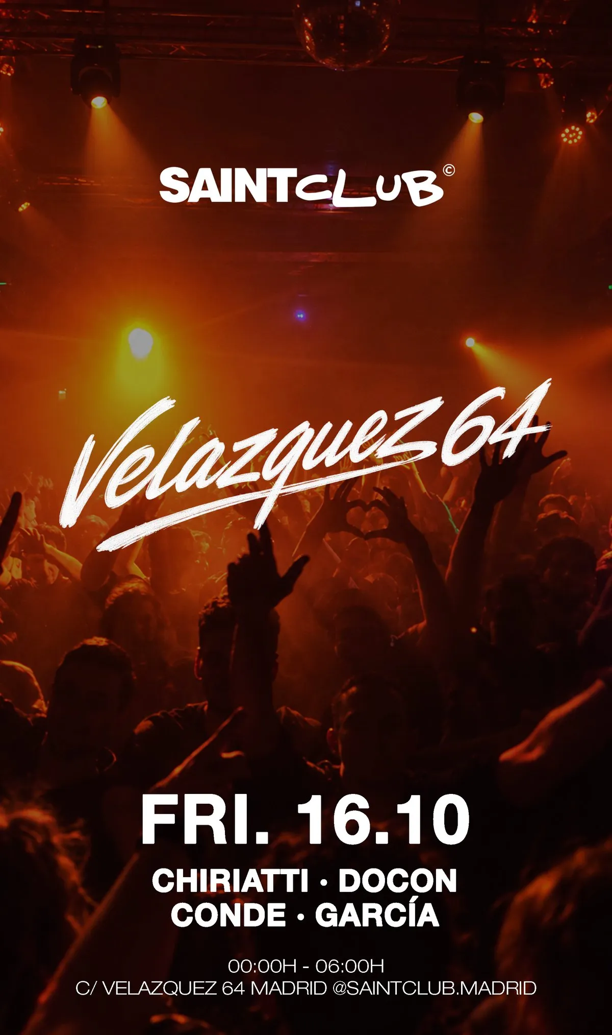 Flyer de SAINT CLUB FRIDAYS en Saint Club (Madrid), viernes 16 de octubre de 2026