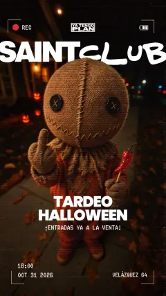 Flyer de Tardeo Halloween x Yatengoplan en Saint Club (Madrid), sábado 31 de octubre de 2026