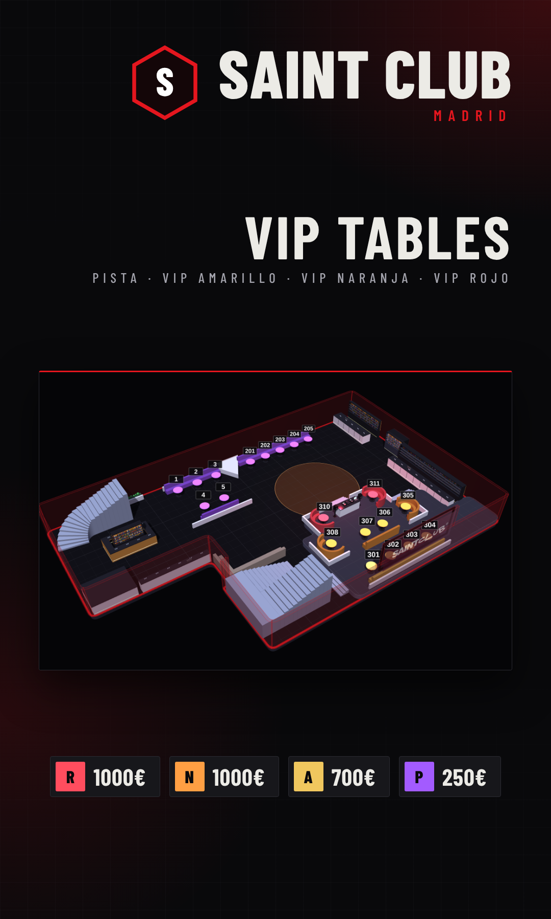 Mapa de reservados de Saint Club (Madrid): mesas VIP por zonas (6)