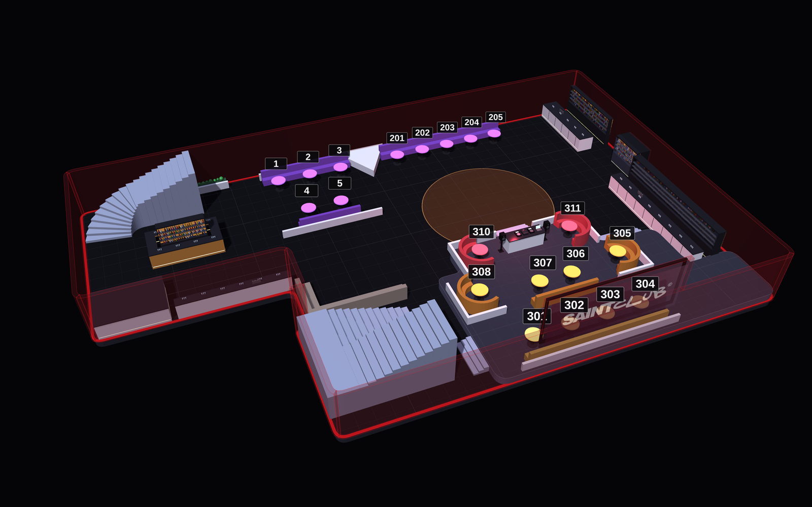 Mapa de reservados de Saint Club (Madrid): mesas VIP por zonas (3)