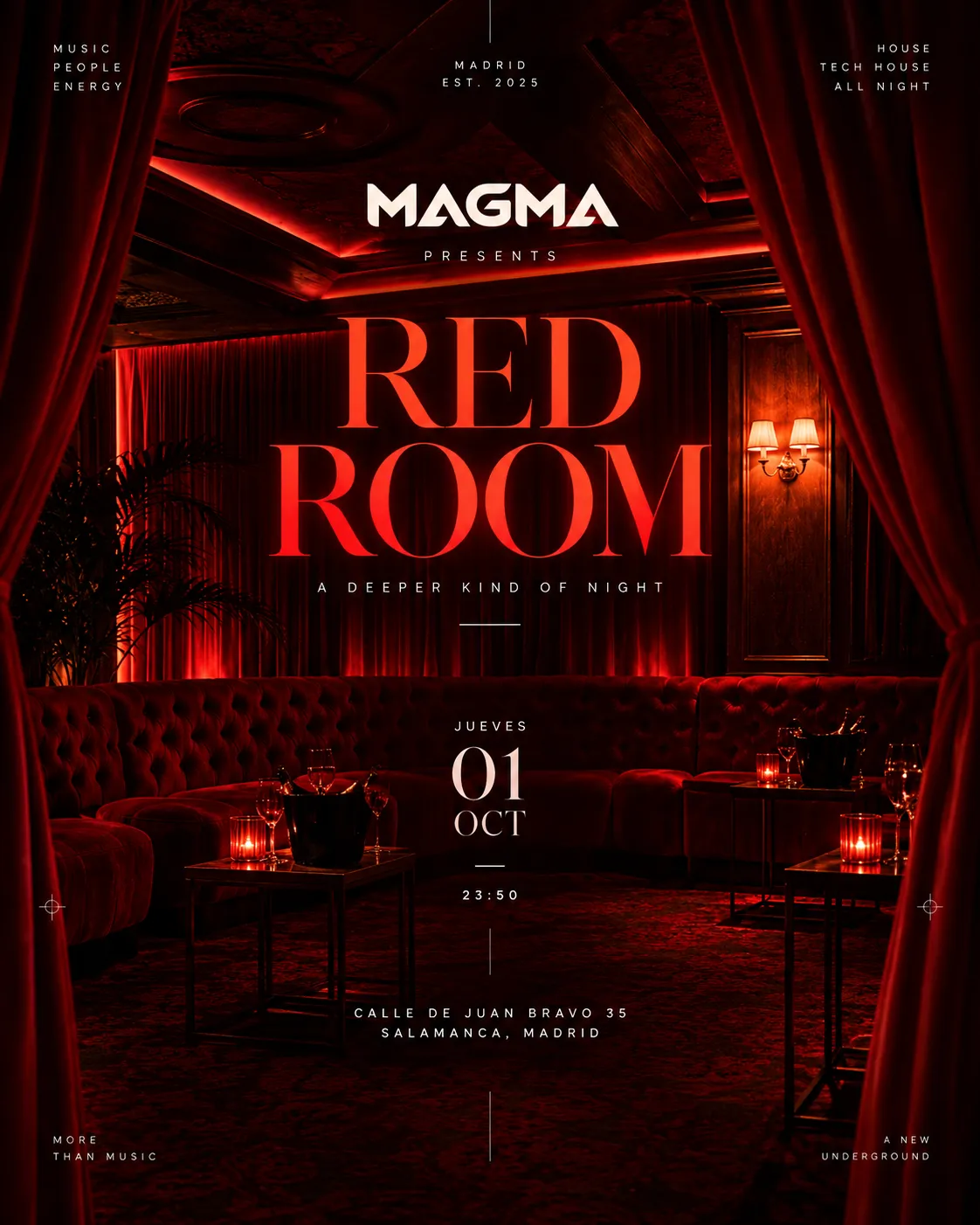 Flyer de MAGMA RED ROOM en CrisTo Social Club (Madrid), jueves 1 de octubre de 2026