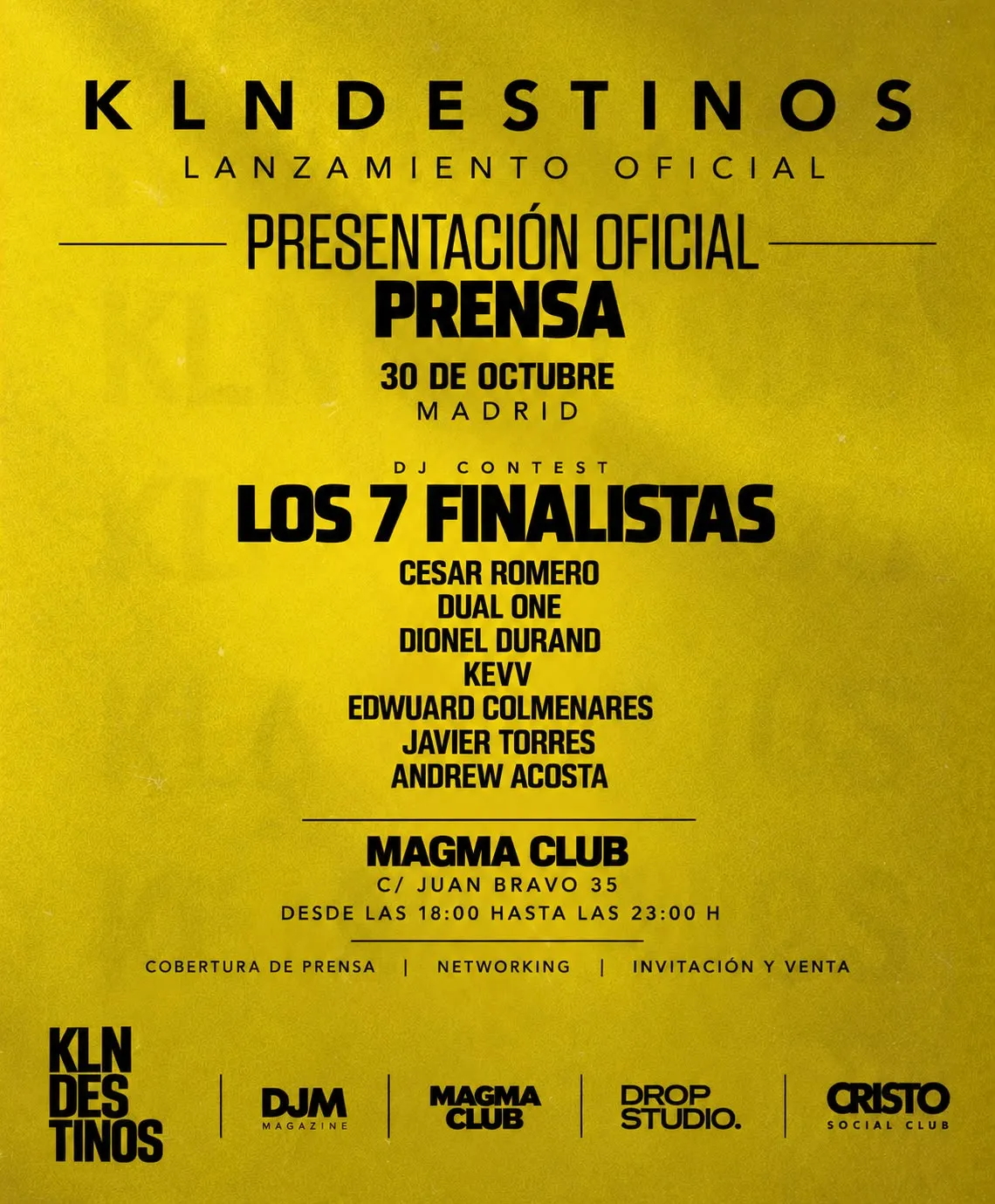 Flyer de KLNDESTINOS OFICIAL PRE PARTY en CrisTo Social Club (Madrid), viernes 30 de octubre de 2026