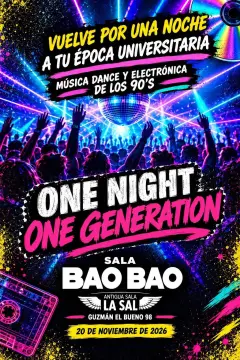 Flyer for One Night One Generation at Bao Bao (Madrid), Friday 20 November 2026