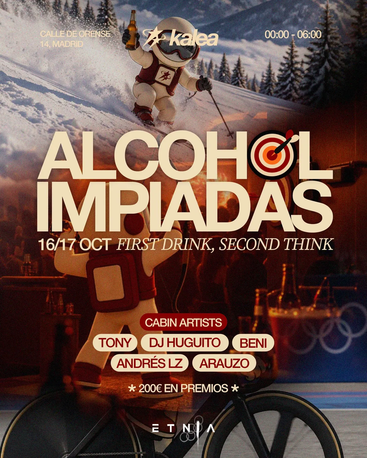 Flyer de ALCOHOLIMPIADAS x KALEA en Etnia (Madrid), sábado 17 de octubre de 2026