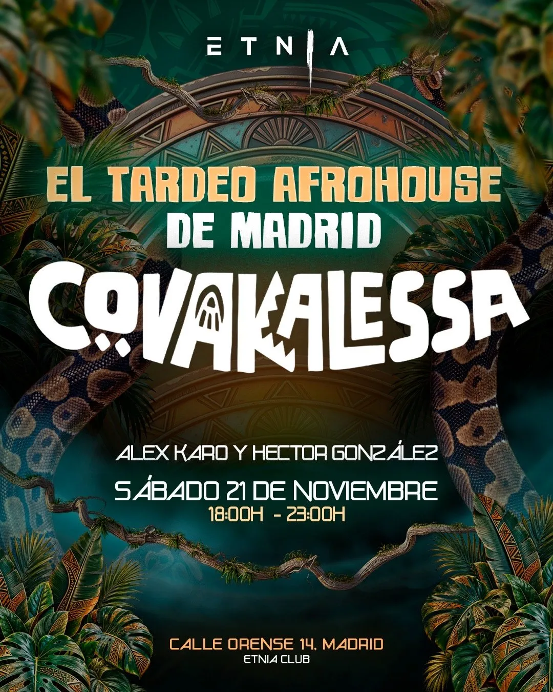 Flyer de Tardeo AFROHOUSE COVAKALESSA en Etnia (Madrid), sábado 21 de noviembre de 2026
