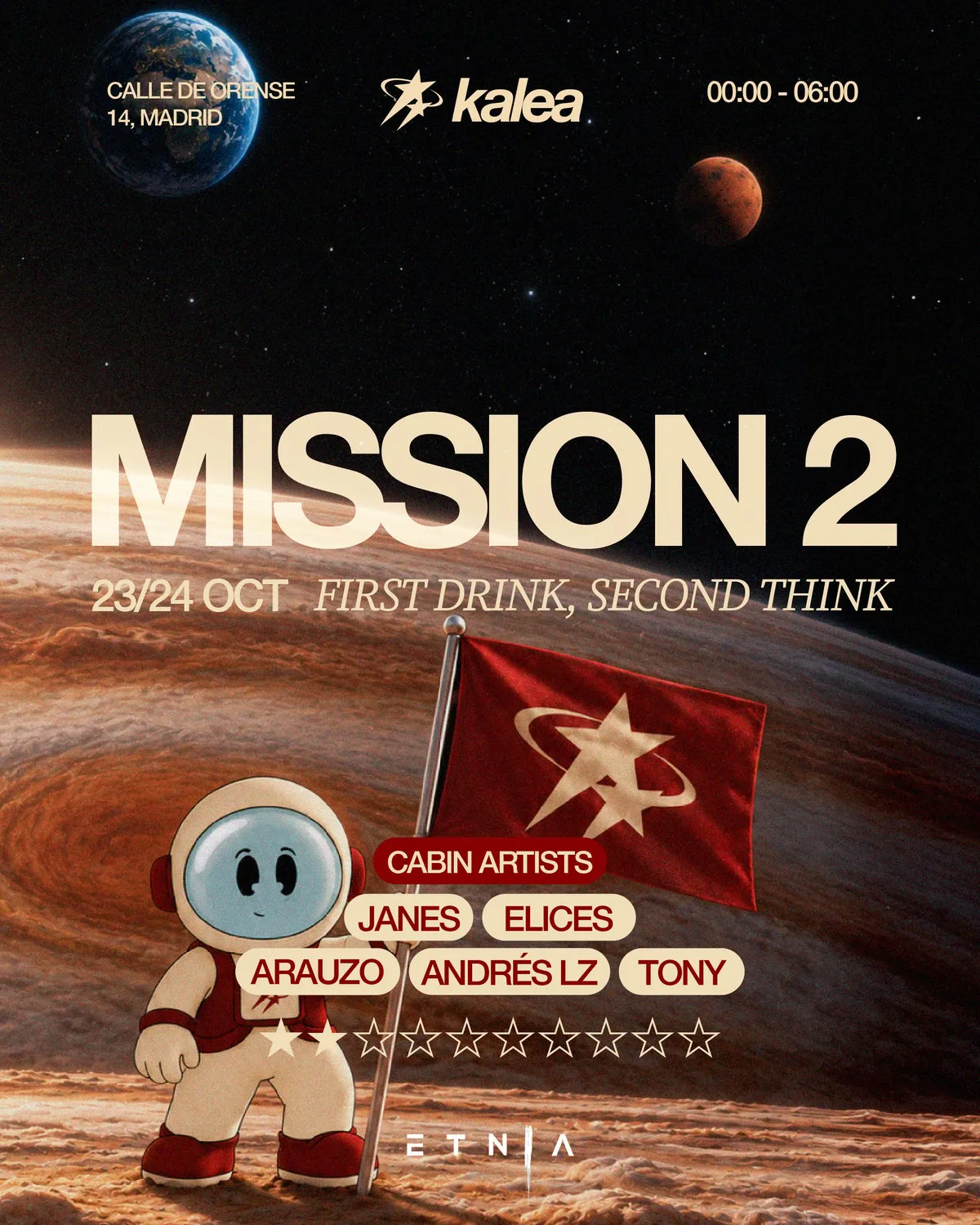 Flyer for MISSION 2 KALEA at Etnia (Madrid), Saturday 28 November 2026