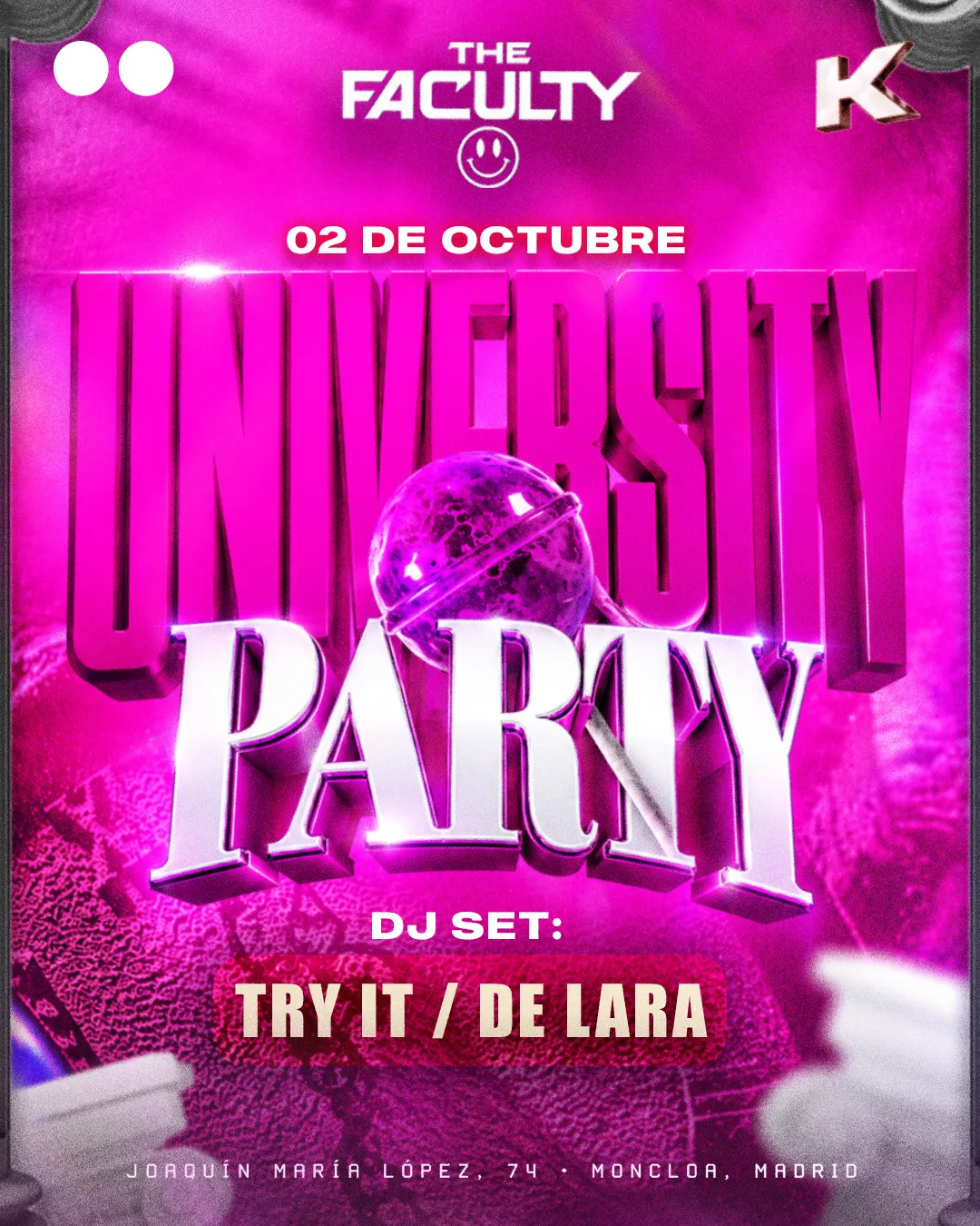 Flyer de THE FACULTY ( UNIVERSITY PARTY) en Epoka The Club (Madrid), viernes 2 de octubre de 2026