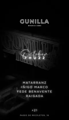 Flyer for Jueves at Gunilla Club (Madrid), Thursday 22 October 2026