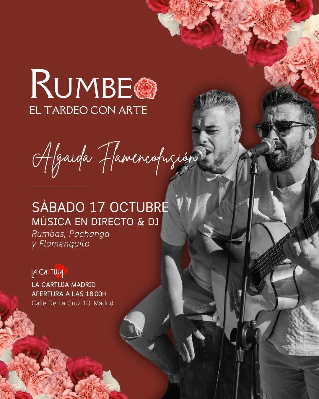 Flyer de TARDEO RUMBEO - ALGAIDA FLAMENCOFUSIÓN en La Cartuja (Madrid), sábado 17 de octubre de 2026