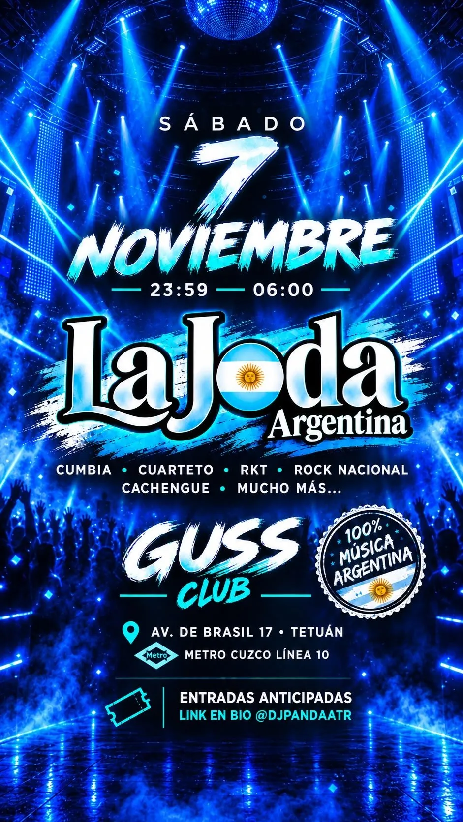 Flyer de LA JODA ARGENTINA 🇦🇷 en Guss Club (Madrid), sábado 7 de noviembre de 2026