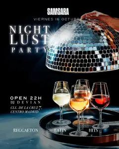 Flyer de NIGHT LUST PARTY en Samsara (Madrid), viernes 16 de octubre de 2026