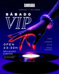 Flyer de SAMSARA VIP en Samsara (Madrid), sábado 17 de octubre de 2026