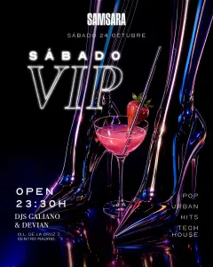 Flyer de SAMSARA VIP en Samsara (Madrid), sábado 24 de octubre de 2026