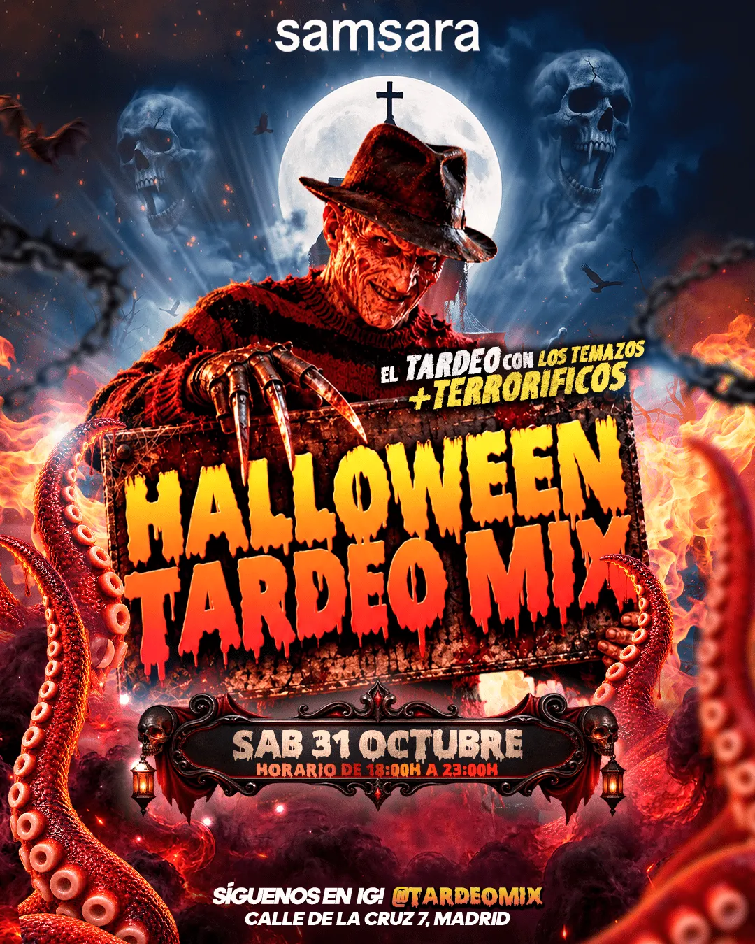 Flyer for TARDEO MIX ESPECIAL HALLOWEEN at Samsara (Madrid), Saturday 31 October 2026