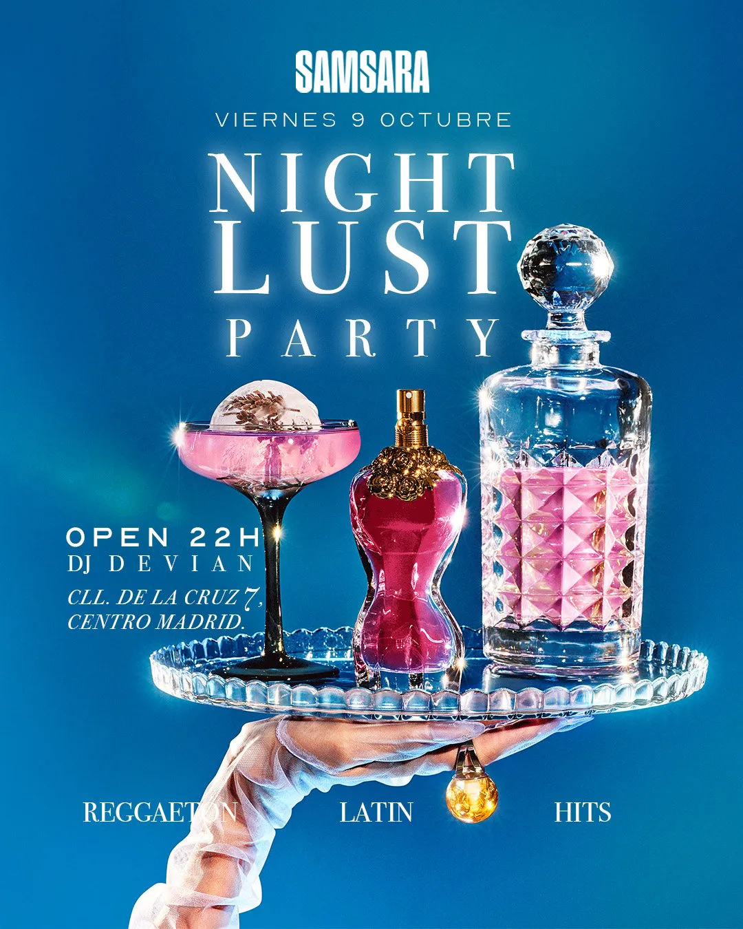 Flyer for NIGHT LUST PARTY at Samsara (Madrid), Friday 9 October 2026