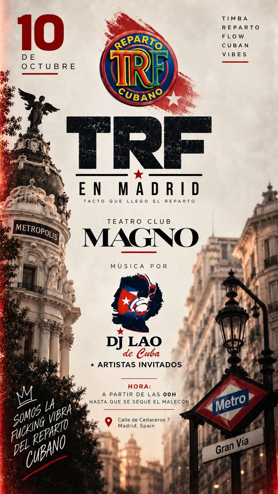 Flyer de TRF - REPARTO CUBANO | BABYLON en Teatro Magno (Madrid), sábado 10 de octubre de 2026