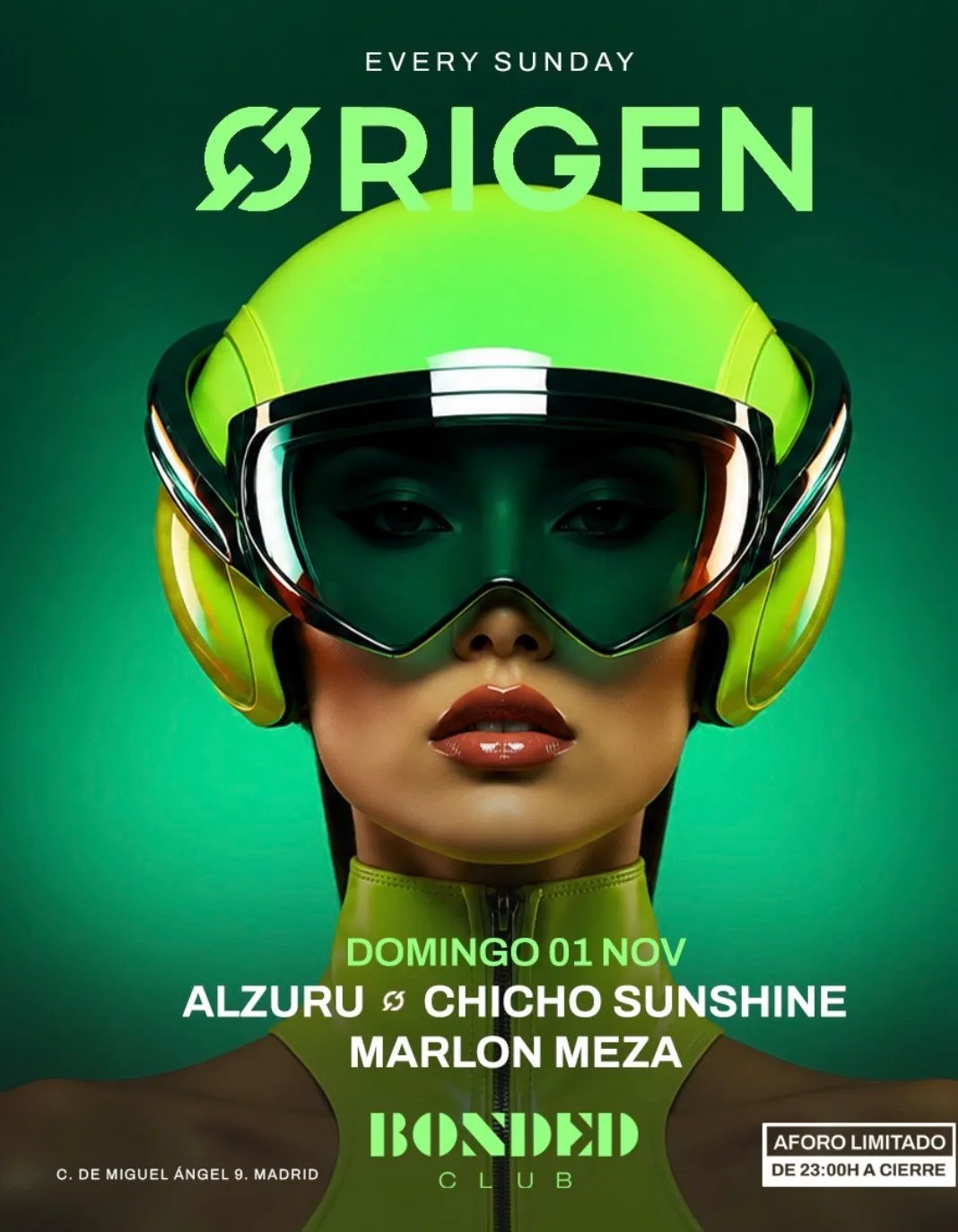 Flyer de ØRIGEN - Domingo Bonded en Bonded Club (Madrid), domingo 1 de noviembre de 2026