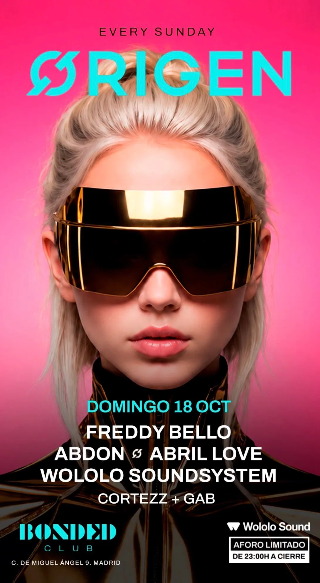 Flyer de ØRIGEN - BONDED en Bonded Club (Madrid), domingo 18 de octubre de 2026