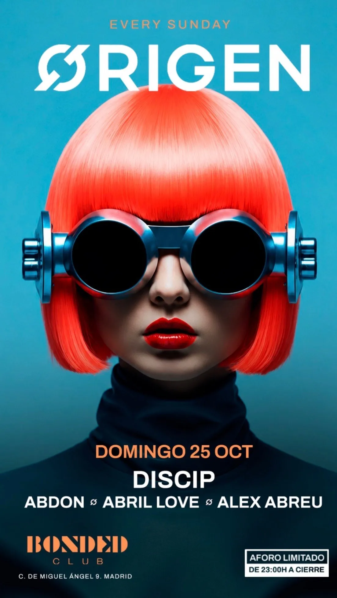 Flyer for ORIGEN - BONDED at Bonded Club (Madrid), Sunday 25 October 2026