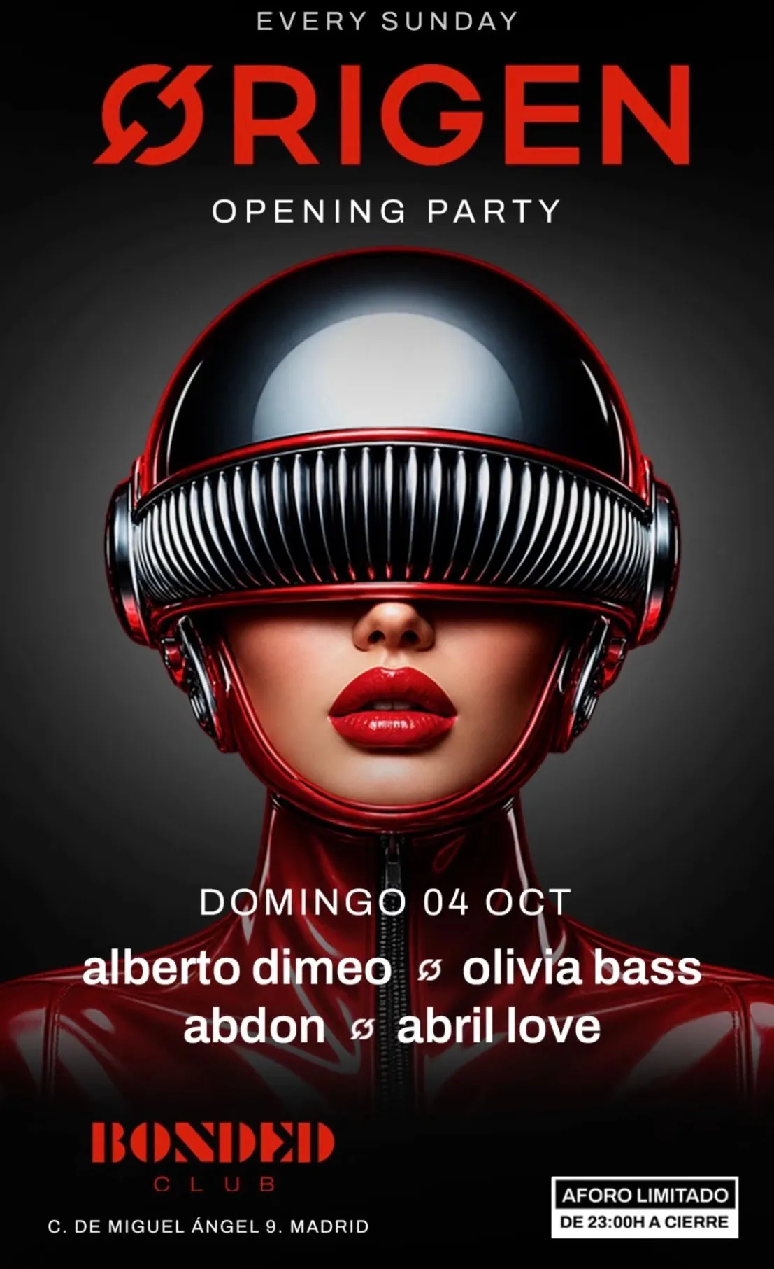 Flyer for “ØRIGEN” - BONDED at Bonded Club (Madrid), Sunday 4 October 2026