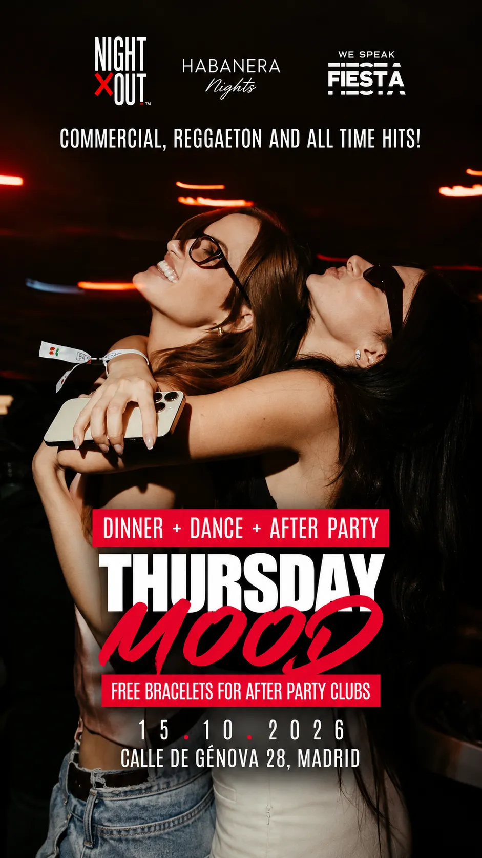 Flyer de “THURSDAY MOOD” AT HABANERA + AFTER PARTY RUBICON en We Speak Fiesta! (Madrid), jueves 15 de octubre de 2026