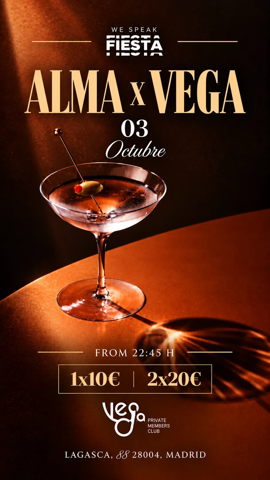 Flyer de ALMA x VEGA + AFTER PARTY AT VICTORIA en We Speak Fiesta! (Madrid), sábado 3 de octubre de 2026