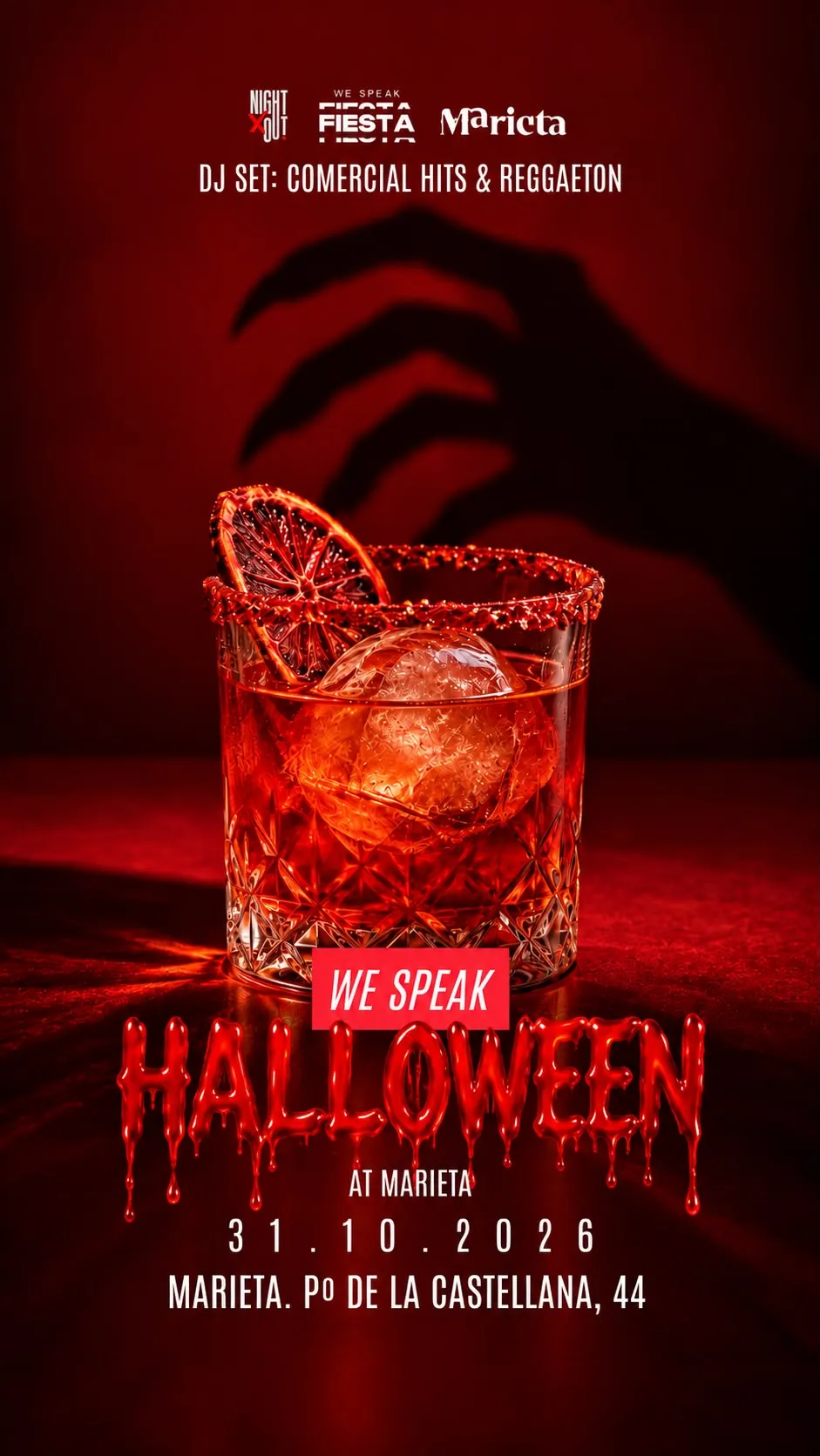 Flyer de HALLWEEN AT MARIETA X WE SPEAK FIESTA en We Speak Fiesta! (Madrid), sábado 31 de octubre de 2026