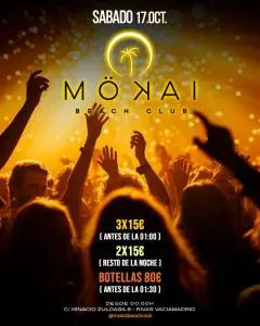 Flyer for MÖKAI beach club at Mokai Beach Club (Madrid), Saturday 17 October 2026