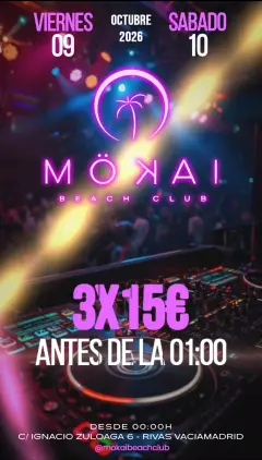 Flyer for MÖKAI beach club at Mokai Beach Club (Madrid), Friday 9 October 2026