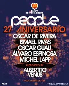 Flyer de PEOPLE ANIVERSARIO en Next (Madrid), domingo 1 de noviembre de 2026
