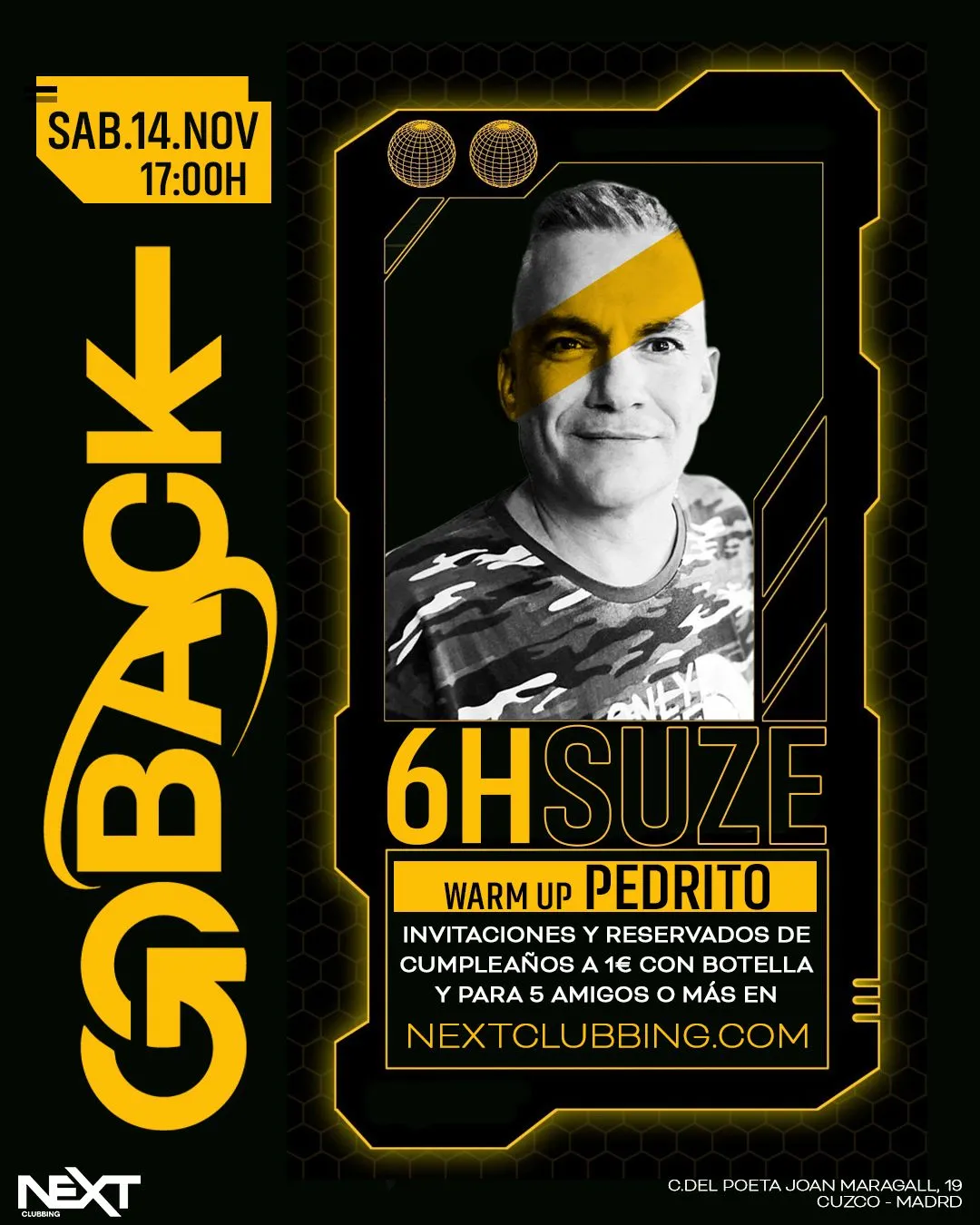 Flyer de GOBACK 6 HORAS DJ SUZE en Next (Madrid), sábado 14 de noviembre de 2026