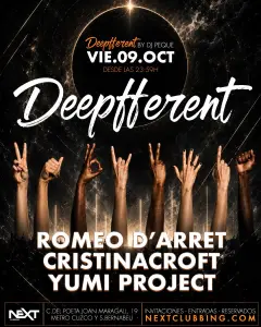 Flyer de DEEPFFERENT en Next (Madrid), viernes 9 de octubre de 2026