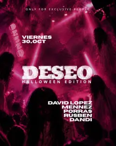 Flyer de DESEO HALLOWEEN (NAZCA CLUB) en Deseo (Madrid), viernes 30 de octubre de 2026