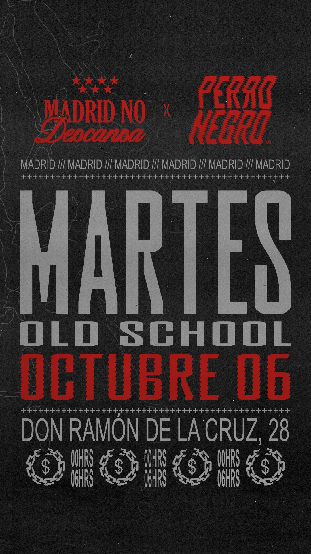 Flyer de MARTES PERRO NEGRO X MADRID NO DESCANSA en Perro Negro (Madrid), martes 6 de octubre de 2026