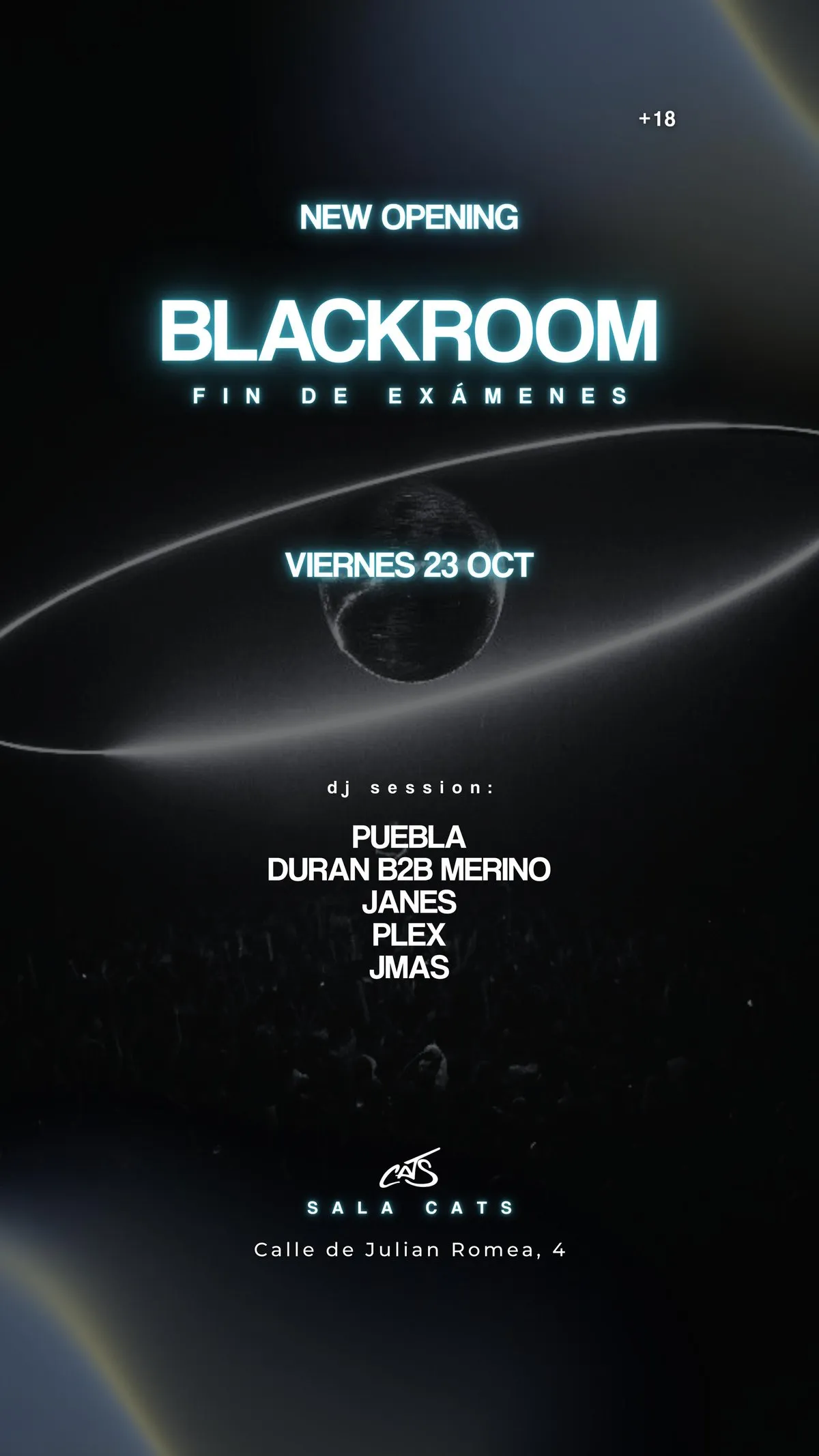 Flyer de BLACKROOM - FIN DE INTERS en Cats (Madrid), viernes 23 de octubre de 2026