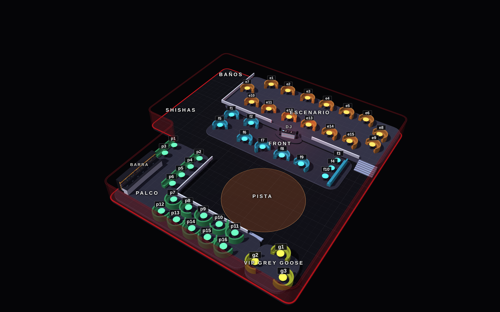 VIP table map of Mon (Madrid): VIP tables by area (9)