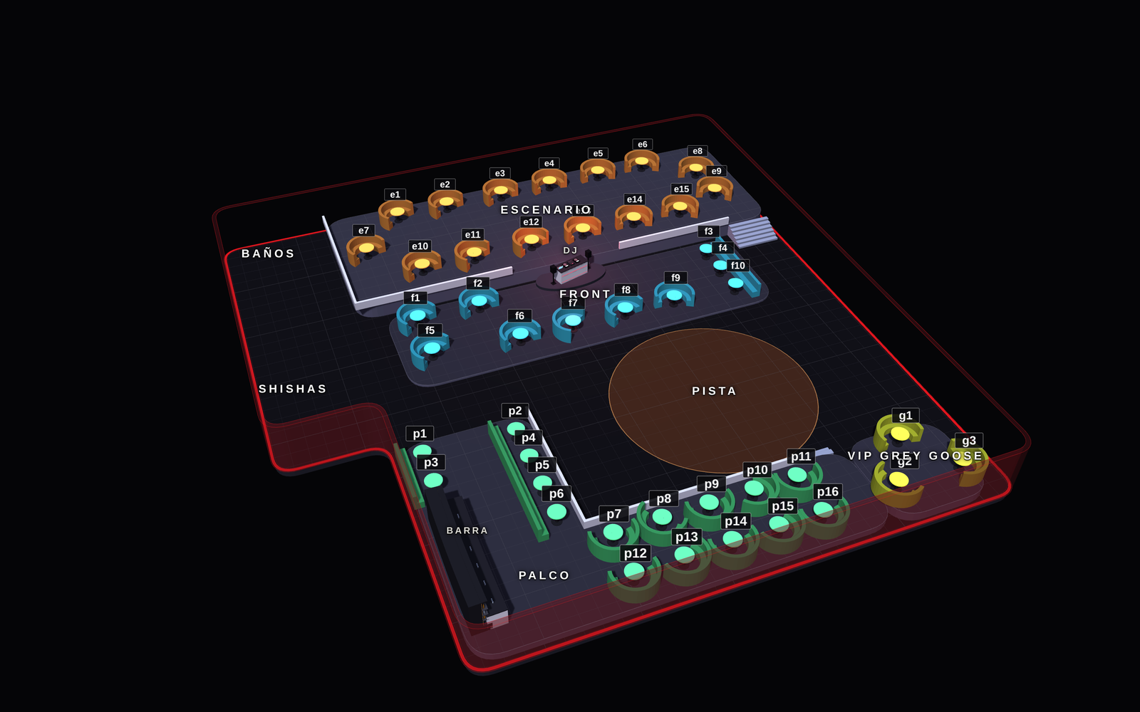 VIP table map of Mon (Madrid): VIP tables by area (8)