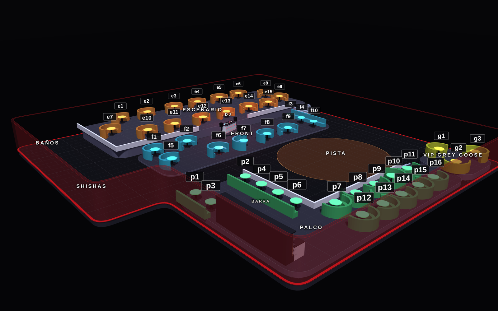 VIP table map of Mon (Madrid): VIP tables by area (10)